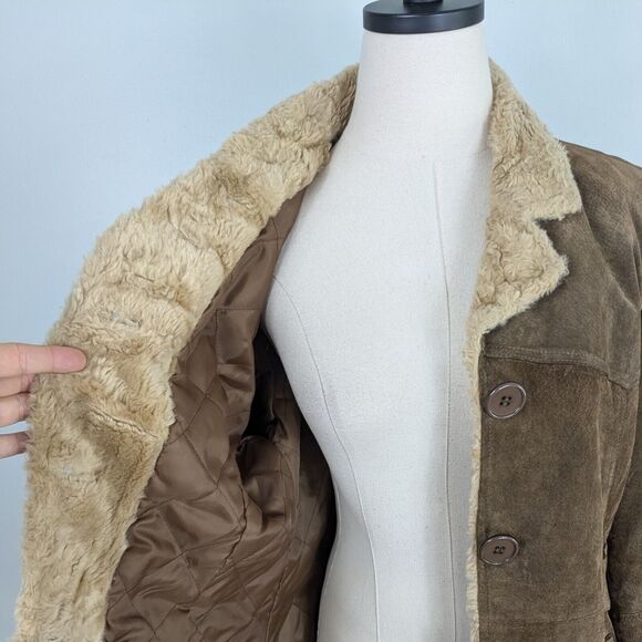 Vintage Mudd Suede Jacket M Brown Penny Lane Y2K Boho Shearling Faux Fur Retro - Picture 7 of 15